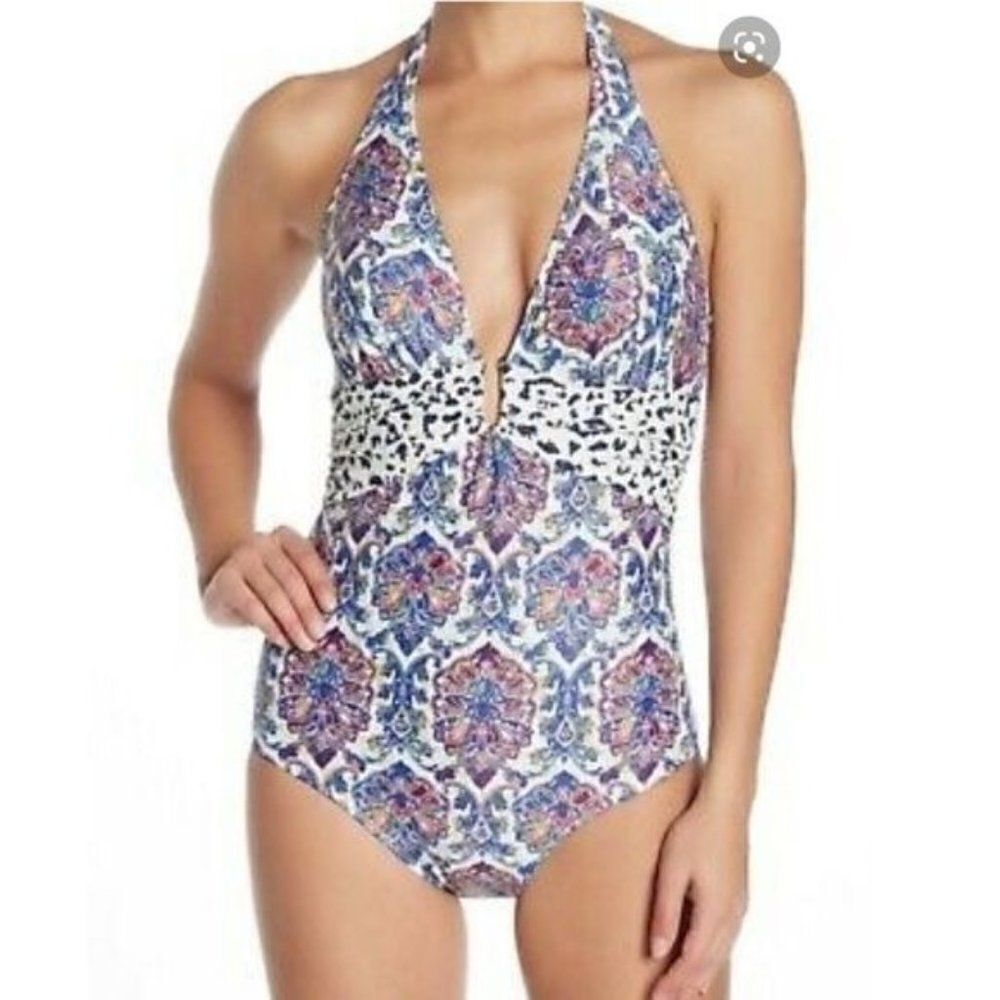 Nicole Miller Paisley Halter One Piece Swimsuit Plus Size 3X - Picture 1 of 8